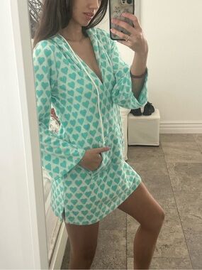 Juicy Couture Mint Turquoise Heart-Print Hooded Swim Cover-Up